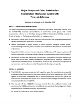 Print screen of the first page of the MGoS Terms of Reference